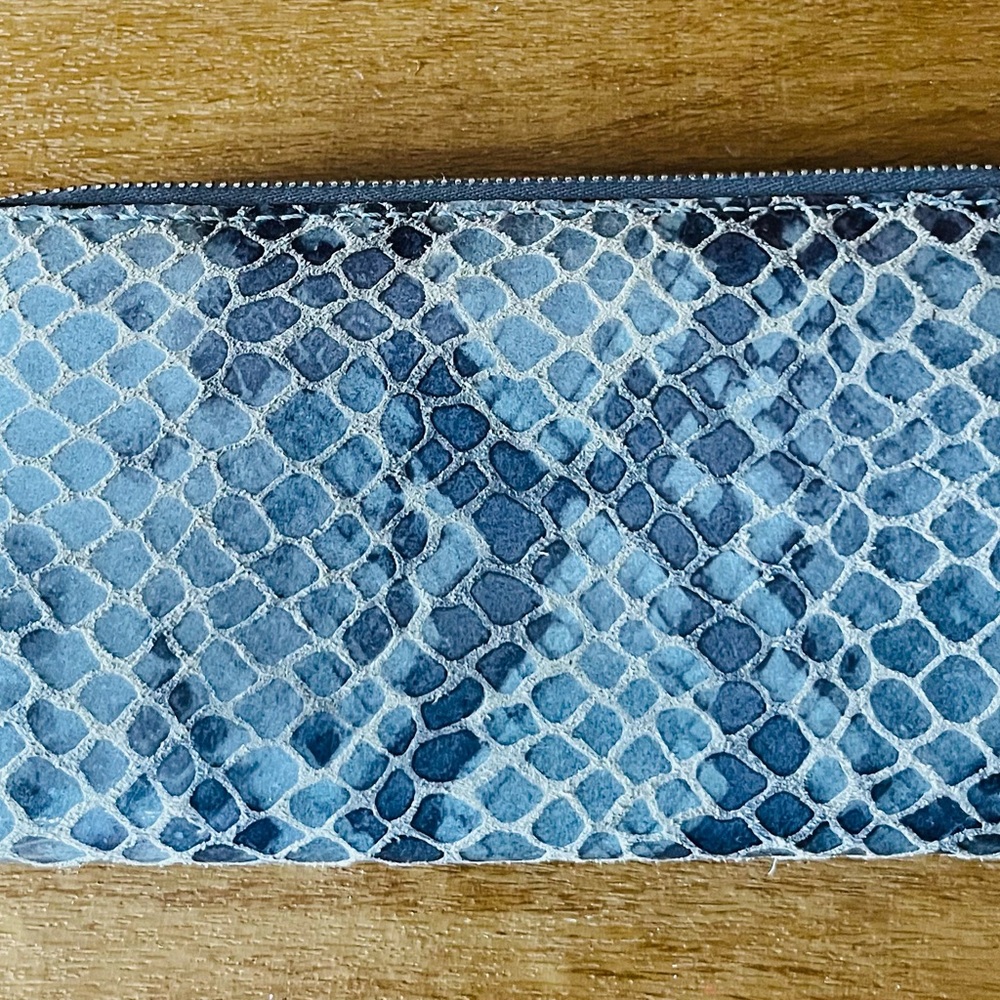 MICHAEL KORS Bedford Continental Python Snake Embossed Leather Wallet- Blue - Picture 9 of 14